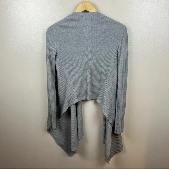 Athleta Solstice Wrap Cardigan Sweater Small Gray Merino Wool Ribbed Draped - Picture 2 of 10